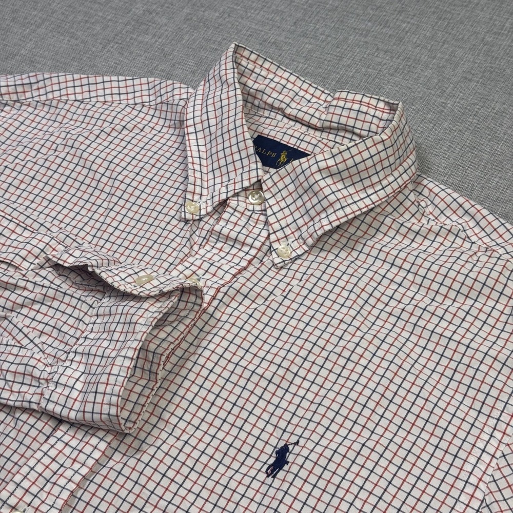 Ralph Lauren Button-Down Shirt Mens L White Red Blue Check Cotton Long Sleeve
